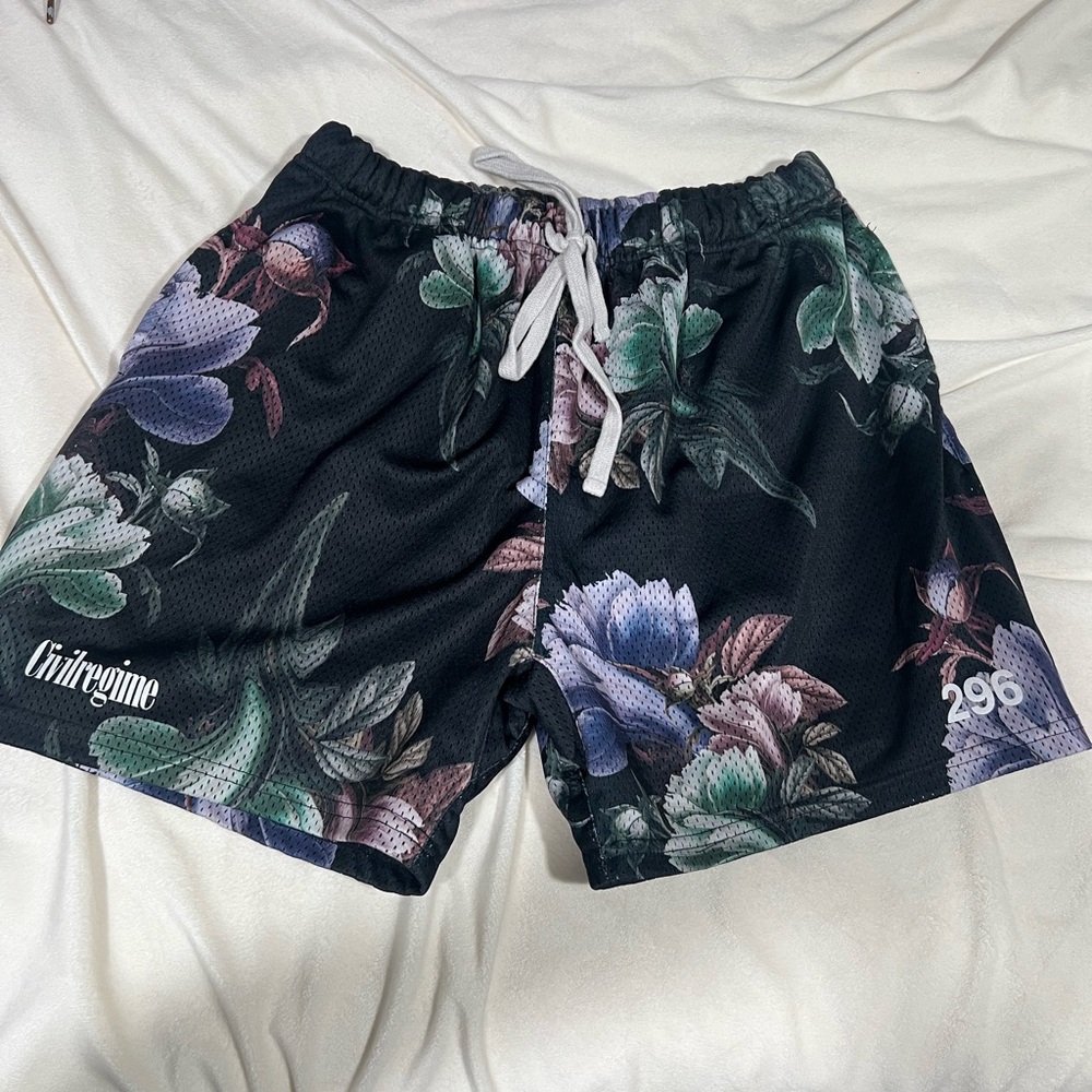 Men's Athletic Shorts - Black Floral